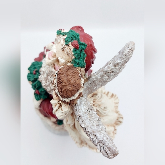Vintage 1996 Ground Pecan Shell Resin Hand Painted Santa and Angel - Picture 7 of 11